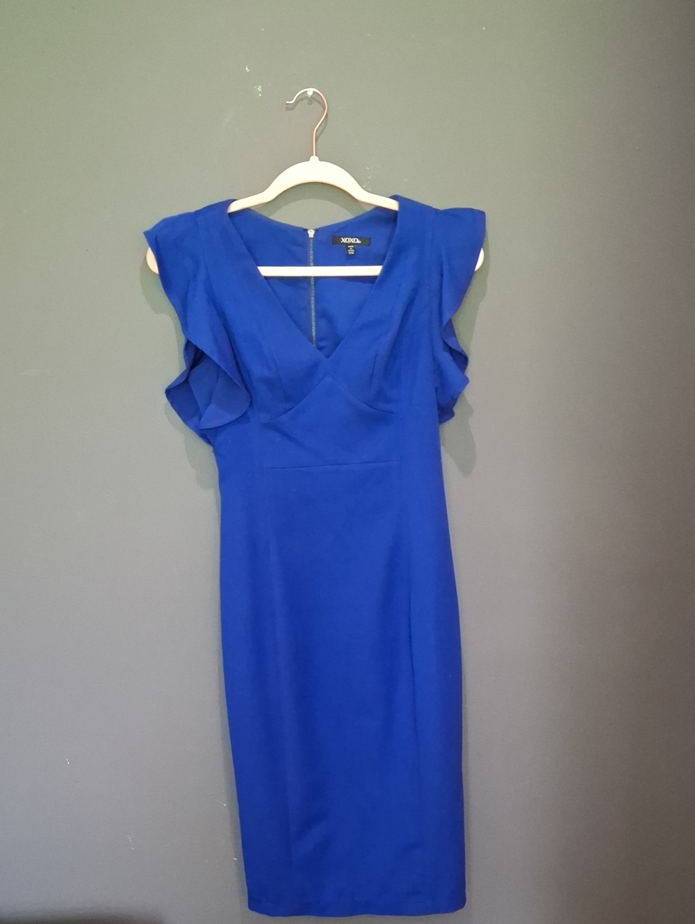 XOXO Royal Blue V-Neck Ruffle Sleeve Midi Dress